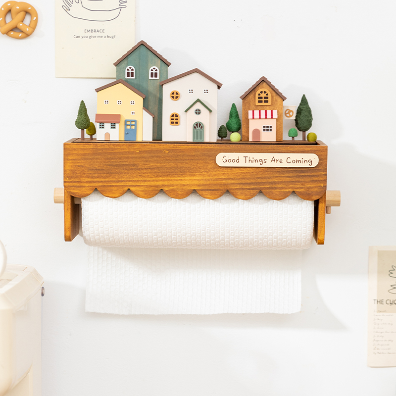 Home Bathroom Towel Dispenser - Wood Wall Mounted Paper Towel Holder