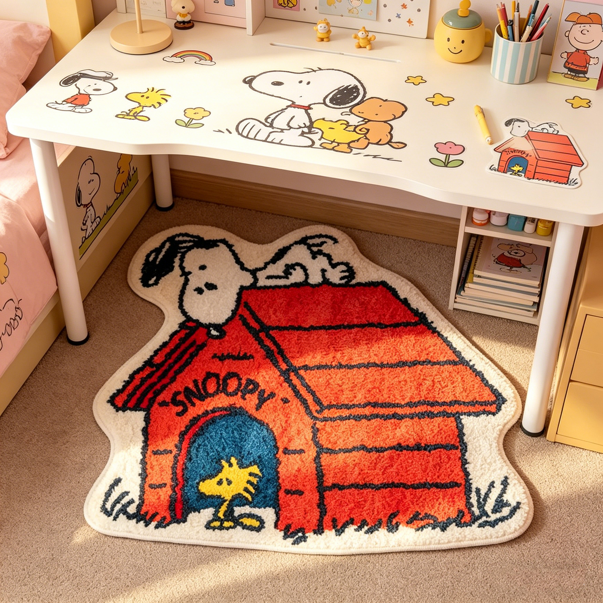 Home Edit Bathroom - Cute Cartoon Snoopy House Shaped Rug