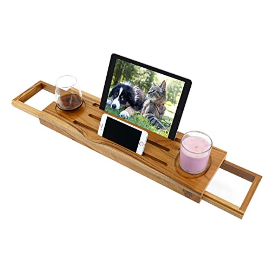 Bath Caddy Tray - Teak Bathtub Tray Caddy - Expandable