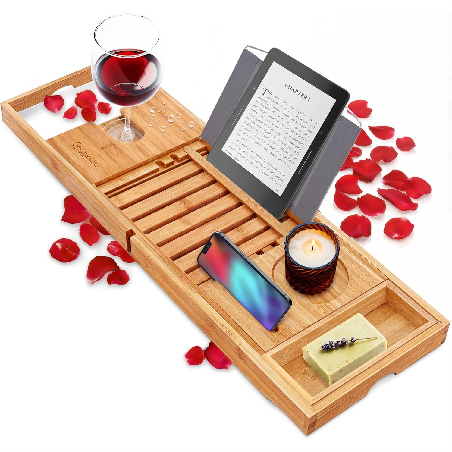 Bath Caddy Tray - Expandable Bathtub Tray Caddy, Bamboo Bath