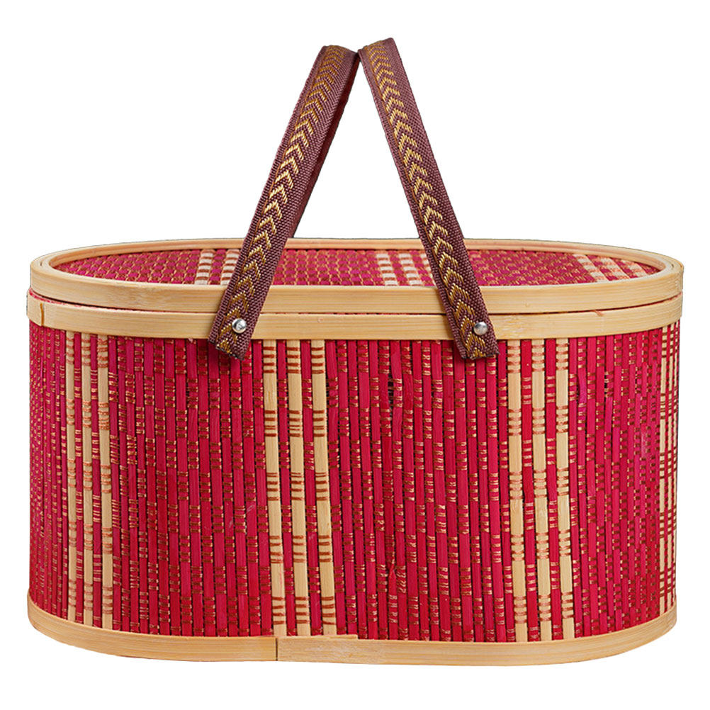 Home Bathroom Organizer - Portable Oval Bamboo Storage Basket Box