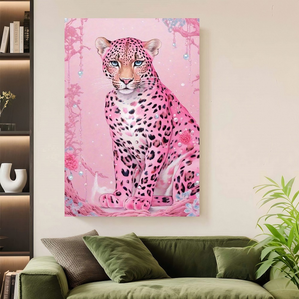 Home Bathroom Wall Art - Framed Flat Room Decoration: Pink Leopard