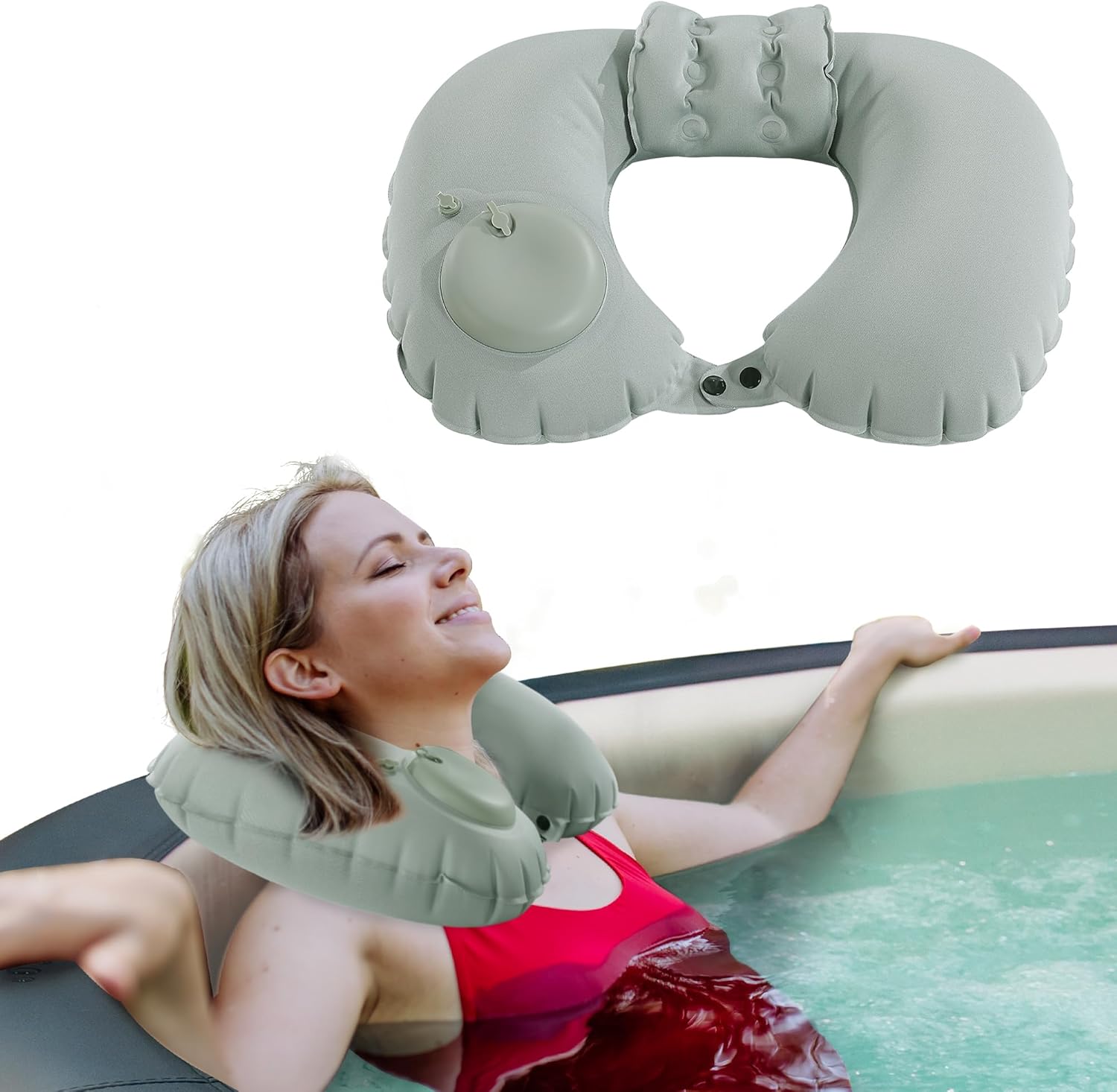 Bathtub Pillow Inflatable - U-Shaped Inflatable Bathtub Pillow with Adjustable