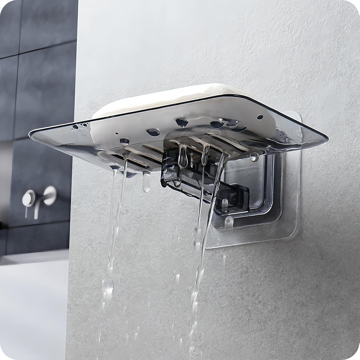 Home Bathroom Wash Basin - Wall Mounted Transparent Soap Dish, Self