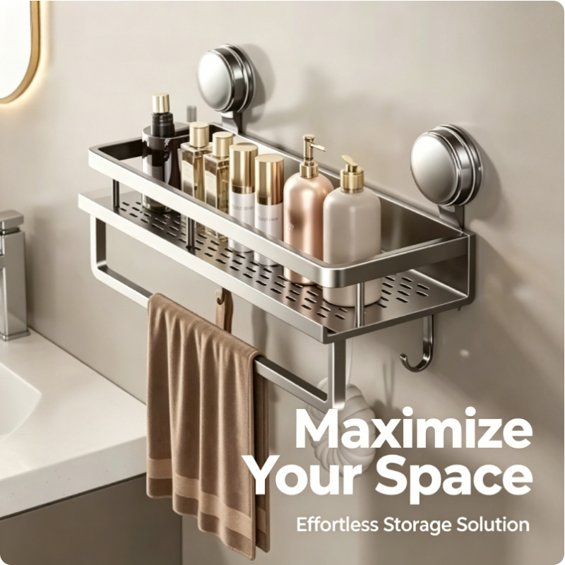 Home Bathroom Wash Basin - Suction Cup Wall Mounted Shelf No