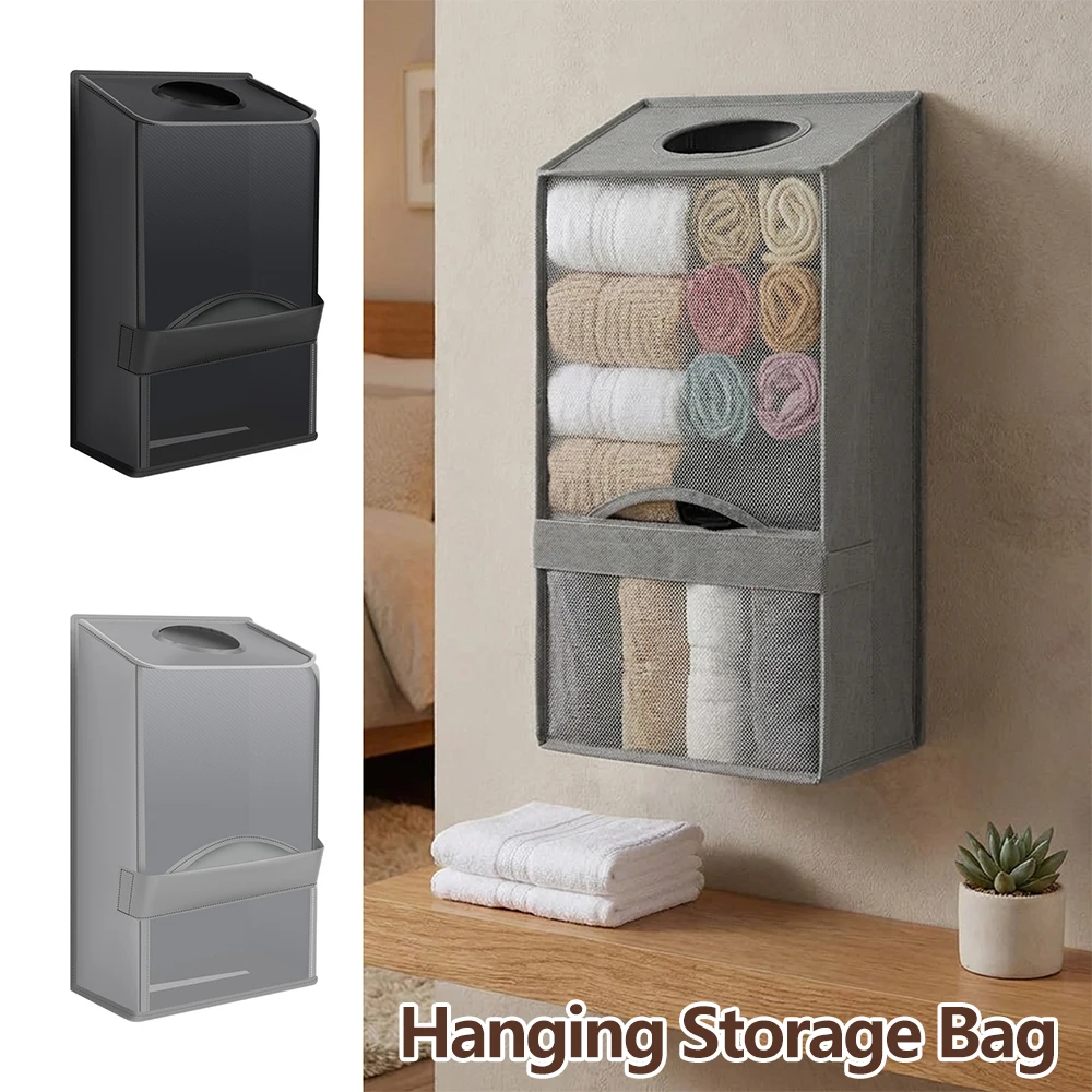 Home Bathroom Towel Dispenser - 2-Layer Hanging Storage Bag 2 in