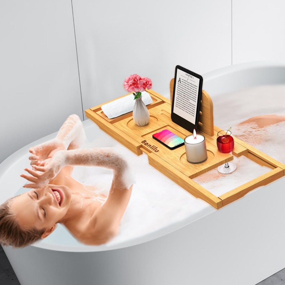Expandable Bamboo Bath Caddy – – Bath Caddy Tray recenzja i cena
