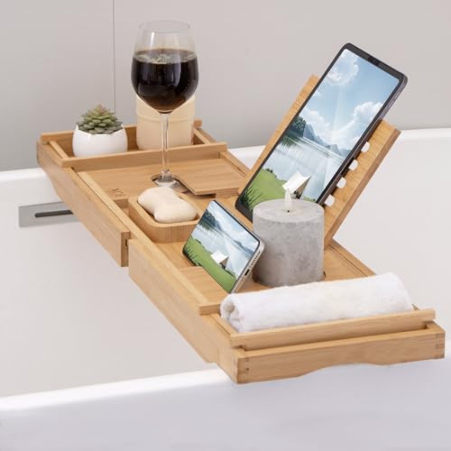 Bamboo Bathtub Caddy Tray - Ex – Bath Caddy Tray recenzja i cena