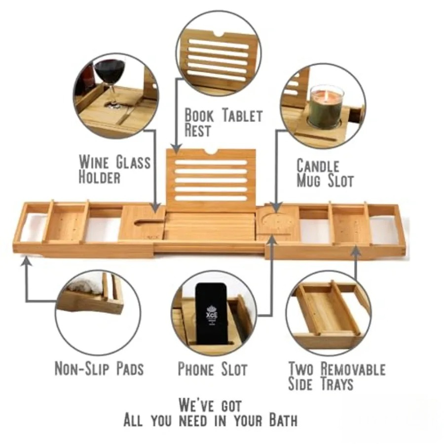 Bamboo Bathtub Caddy Tray - Ex – Bath Caddy Tray recenzja i cena