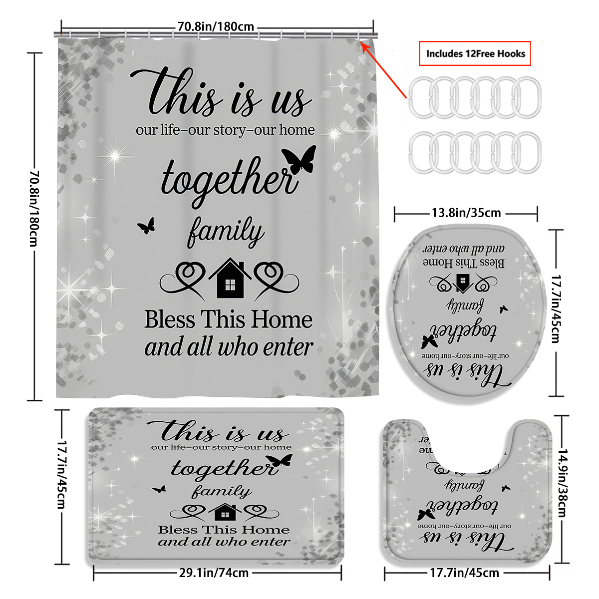 4Pcs This Is Us Family Shower  – Home Bathroom Quotes recenzja i cena