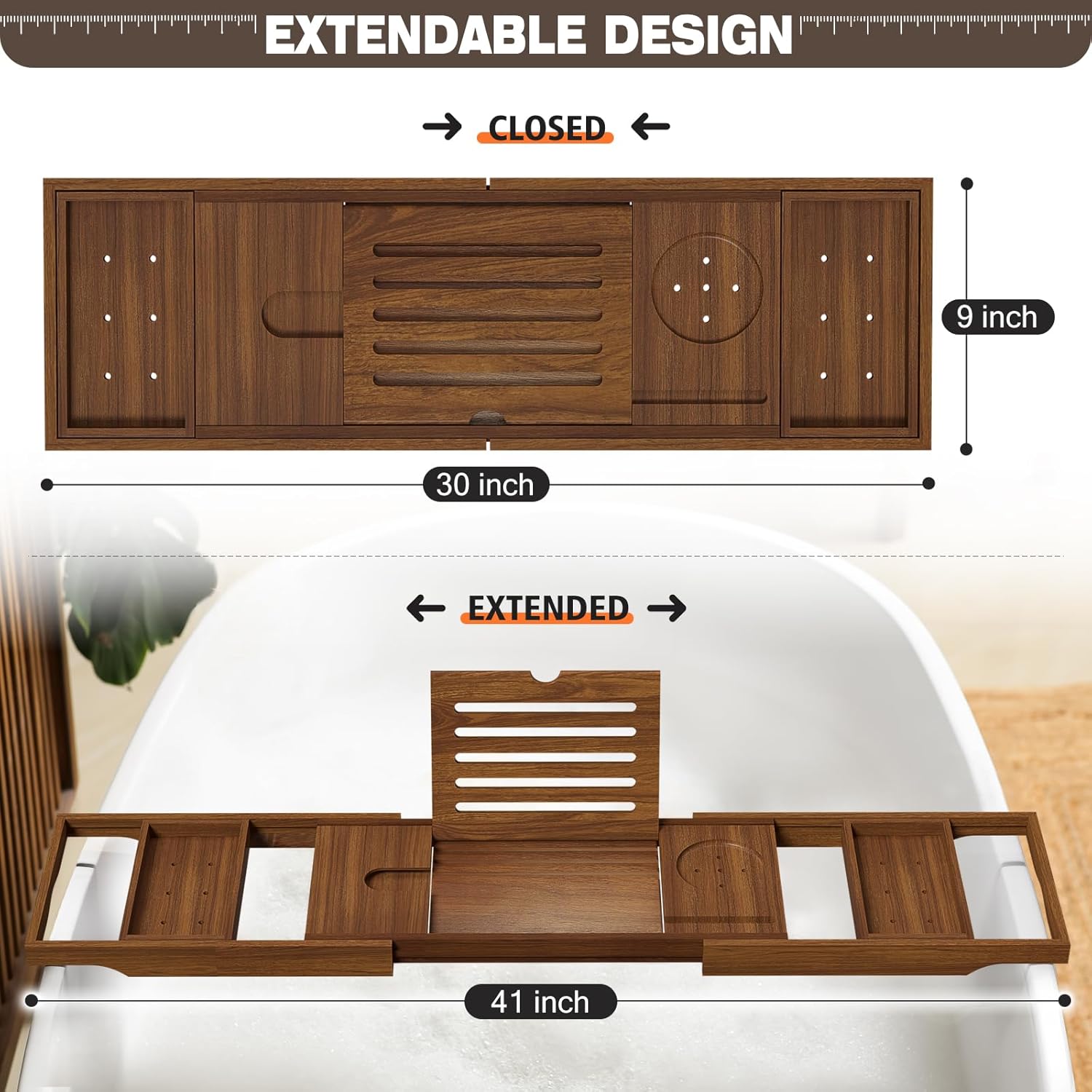 Teak Bathtub Caddy, Expandable – Bath Caddy Tray recenzja i cena