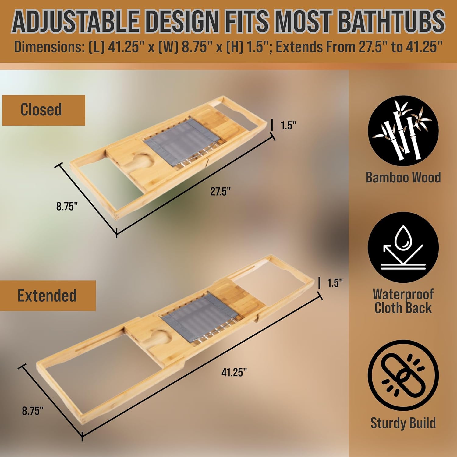 Bamboo Bathtub Tray - Wood Bat – Bath Caddy Tray recenzja i cena
