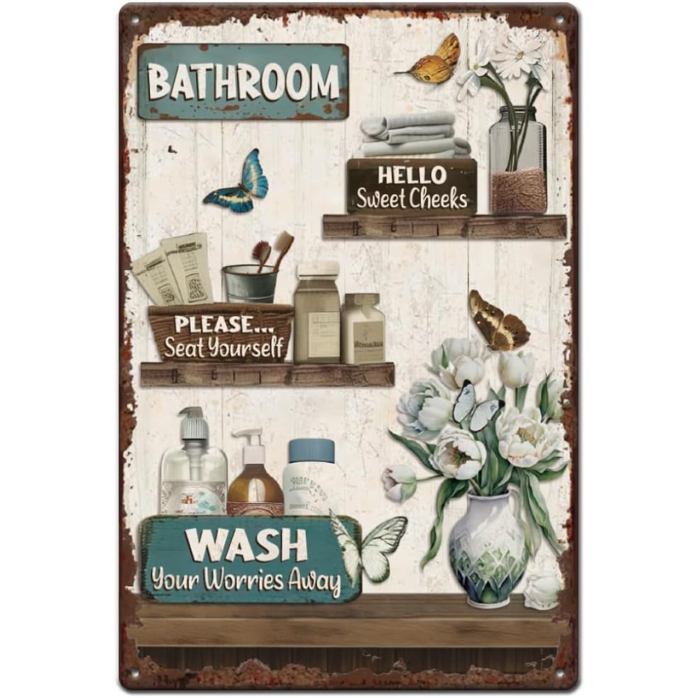 Bathroom Floral Tin Signs Vint – Home Bathroom Wall Art recenzja i cena