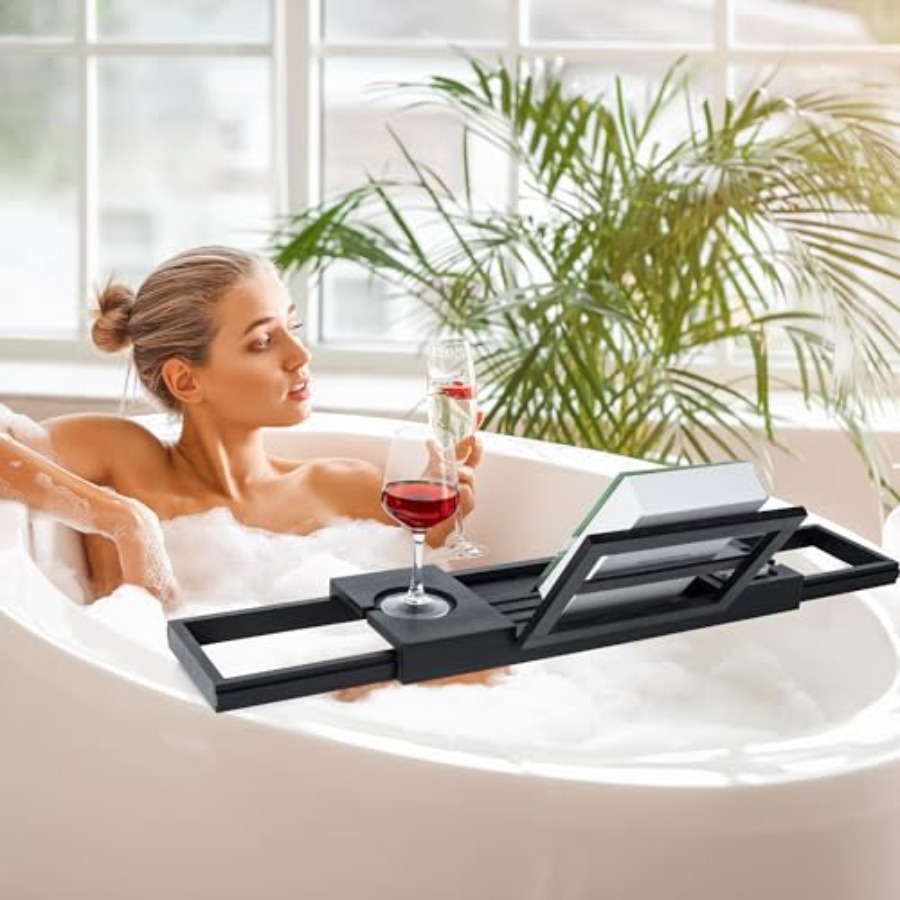 Bamboo Bathtub Tray Black Adju – Bath Caddy Tray recenzja i cena