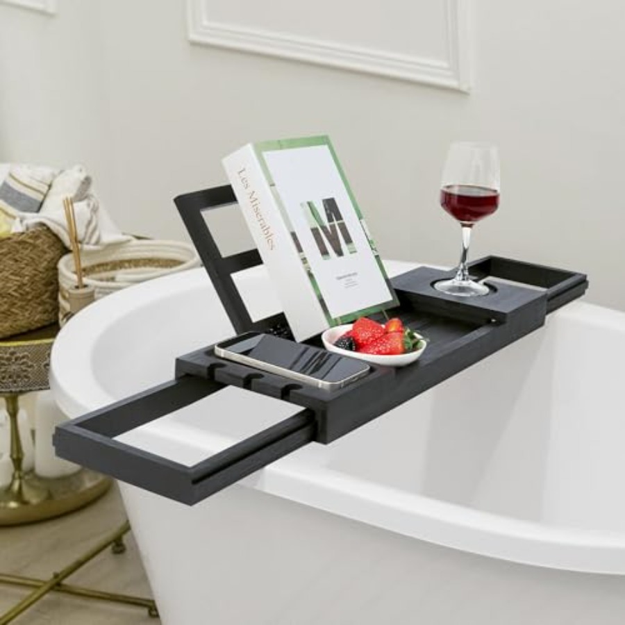 Bamboo Bathtub Tray Black Adju – Bath Caddy Tray recenzja i cena